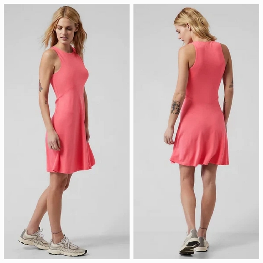 Athleta Santorini Thera Sleeveless Fit and Flare Dress in Coral Petal size XL